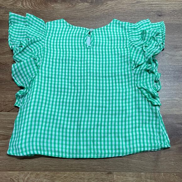 Tucker + Tate Green White Gingham Checked Ruffled Summer Top Size 4 Casual - Picture 2 of 6
